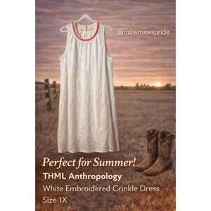 THML‎ AMTHROPOLOGY White Embroidered Sleeveless Crinkle Dress SIZE 1X BOHO #251